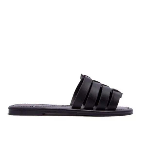 !! NEW !! Soft Vegan Leather Caged Slide Sandals in Black - Picture 7 of 8